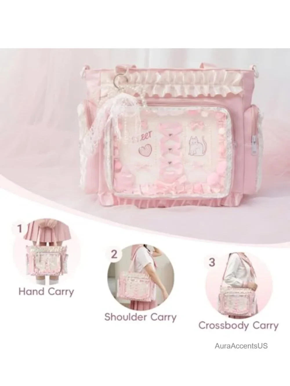 Ita Bag with DIY Accessory Kit - Clear Window Kawaii Lace Crossbody Bag with